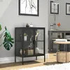 A modern living room with a black glass display cabinet filled with decorative items, a large plant, and a dining table in the background. Podgląd zdjęcia produktu