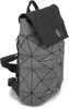 A grey backpack with a geometric pattern and a black flap. Produktbild-Vorschau