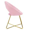 A pink velvet chair with a gold metal frame, shown from the side against a white background. Náhled obrázku produktu