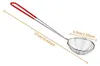 A stainless steel skimmer with a red handle, shown against a white background with measurement indicators. Produktbild-Vorschau