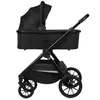 A black baby stroller shown from the side against a white background. Produktbild-Vorschau