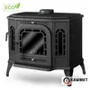 A black cast iron fireplace on a white background. Podgląd zdjęcia produktu