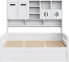 A white wooden daybed with a built-in shelving unit and cabinets above the headboard. Náhled obrázku produktu