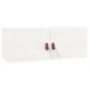 A white wooden cabinet with two brown leather handles is shown against a plain white background. Anteprima dell’immagine prodotto