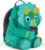 A green dinosaur-shaped backpack for kindergarten children. Produktbild-Vorschau