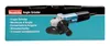 The image shows the packaging of a Makita angle grinder. Podgląd zdjęcia produktu
