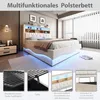 A modern bedroom with a white upholstered bed featuring LED lighting and a headboard with storage. Náhľad obrázku produktu