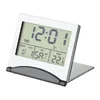 A digital alarm clock folded in half, displaying time, date, day, and temperature. Podgląd zdjęcia produktu