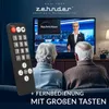 An elderly couple watching TV with a large-button remote control in the foreground. Produktbild-Vorschau