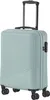 A light blue suitcase with black wheels and handle against a white background. Podgląd zdjęcia produktu