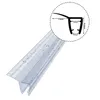 A close-up view of a clear plastic shower seal with water droplets, with a detailed diagram showing its dimensions. Voir les images du produit