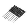 A set of seven nut drivers with black handles and silver shafts are arranged diagonally on a white background. Voir les images du produit