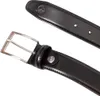 A close-up view of a black leather belt with a silver buckle, shown against a white background. Produktbild-Vorschau
