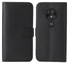 A black flip case for a Motorola Moto G7 phone, shown open with the phone's back visible. Produktbild-Vorschau