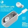 Marketing image for wireless earbuds, showing the earbuds and charging case with text highlighting battery life. Náhľad obrázku produktu