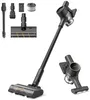 A cordless vacuum cleaner and its accessories are displayed against a white background. Produktbild-Vorschau