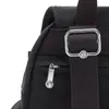 A close-up view of a black Kipling backpack, showing a zipper pull and a strap buckle. Produktbild-Vorschau