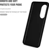A black phone case is shown on a white background with marketing text. Produktbild-Vorschau