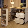 A kitchen island with storage, including shelves, drawers, and a cabinet with a glass door, is set up in a room with curtains and a window. Anteprima dell’immagine prodotto