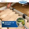 A person is using a leveling tool on paving stones, with a magnified view of a garden path and flowers. Produktbild-Vorschau