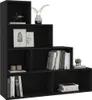 A black modular shelving unit with books and decorative items. Podgląd zdjęcia produktu