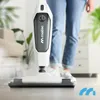 A person is using a steam cleaner on a floor, with steam coming out of the device. Produktbild-Vorschau