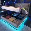 A modern bed with storage and LED lighting, set in a futuristic room. Náhled obrázku produktu