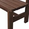 A close-up view of the wooden slats and support structure of a brown wooden bench. Produktbild-Vorschau