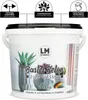 A bucket of craft concrete with images of potted plants and decorative elements on the label. Produktbild-Vorschau