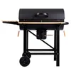 A black charcoal grill with wooden side shelves and wheels, shown against a white background. Náhľad obrázku produktu