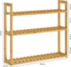 A three-tier bamboo shelf unit with dimensions indicated by labels. Produktbild-Vorschau