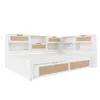 A white corner daybed with built-in storage and shelving. Voir les images du produit