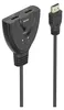 A black HDMI switch with two input ports and one output port, along with its attached cable and connector. Anteprima dell’immagine prodotto