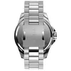 The back of a silver watch with a metal band. Voir les images du produit