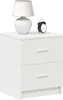 A white bedside table with two drawers, a lamp, and an alarm clock on top. Produktbild-Vorschau