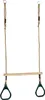A product shot of a wooden trapeze bar with green plastic rings and rope. Anteprima dell’immagine prodotto