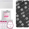 A collection of items for applying a screen protector, including wet wipes, dust removal stickers, and a microfiber cloth, alongside a marketing image of the screen protector itself. Produktbild-Vorschau