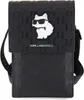 A black Karl Lagerfeld crossbody bag with a Choupette cat graphic and sunglasses, displayed against a white background. Anteprima dell’immagine prodotto