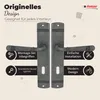 A marketing image showcasing a pair of antique nickel door handles with descriptive text and icons highlighting features. Produktbild-Vorschau