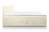 A side view of a beige cord boxspring bed with a mattress on top. Voir les images du produit