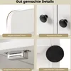 A collage of four close-up images highlighting different features of a white cabinet. Produktbild-Vorschau