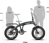 A size chart showing an e-bike with silhouettes of people of different heights for scale, along with measurements. Produktbild-Vorschau