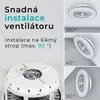 Collage showing a ceiling fan installation and its capabilities on sloped ceilings. Náhled obrázku produktu