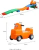 A toy car and a roller coaster track with dimensions shown. Voir les images du produit