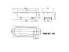 Technical drawing of a bathtub with dimensions and labels. Anteprima dell’immagine prodotto