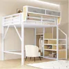 A loft bed with integrated storage and a closet, shown in a room setting with a chair and rug. Anteprima dell’immagine prodotto