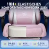 A cutaway view of a pink gaming chair showing its internal cushioning structure, with marketing text and statistics overlaid. Náhled obrázku produktu
