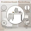 A collage of images showcasing the features of a white vanity table with a mirror and drawers. Náhľad obrázku produktu