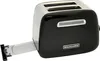 A black KitchenAid toaster with a chrome top and a toast carriage extended. Voir les images du produit