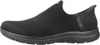 A side view of a black Skechers slip-on sneaker. Voir les images du produit